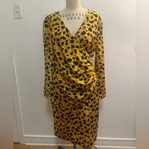 Vintage Yellow and Black Pattern Long Sleeve Dress - S